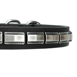 Leather Dog Collar With Chrome Plated Decor - DogSports4u