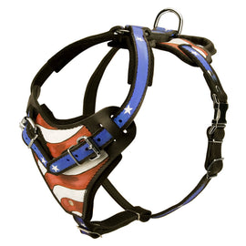American Hero Adjustable Leather Harness Handpainted - DogSports4u