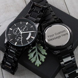 Customized Engraving Black Chronograph Watch