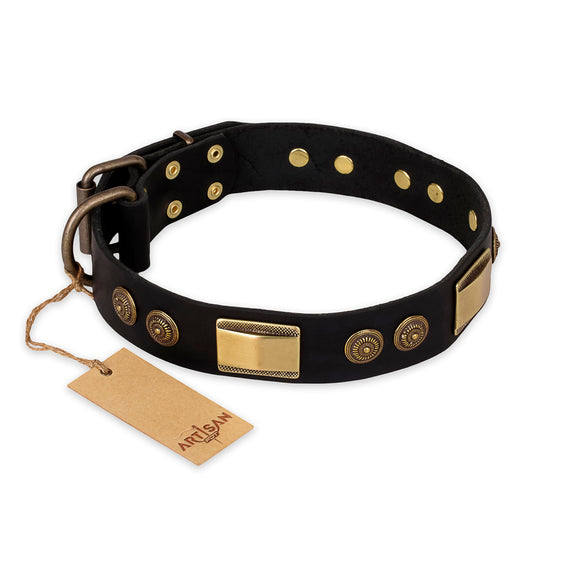 C276 - Leather Dog Collar with Old Bronze Look Decorations - DogSports4u